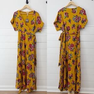 NWT! Matilda Jane Yellow Floral Wrap Maxi Dress Size Large L
